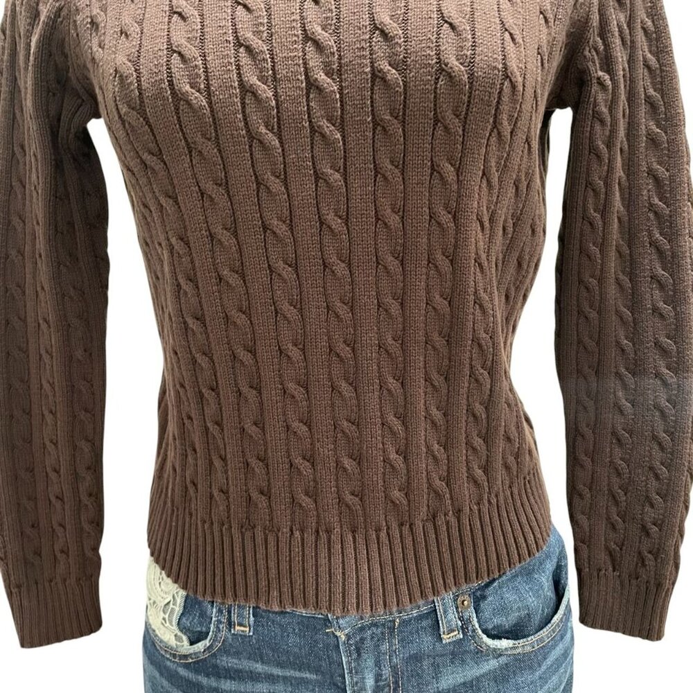 Lauren Ralph Lauren Cable Knit Sweater Classic Preppy Petite 100% Cotton Cozy - Picture 4 of 7